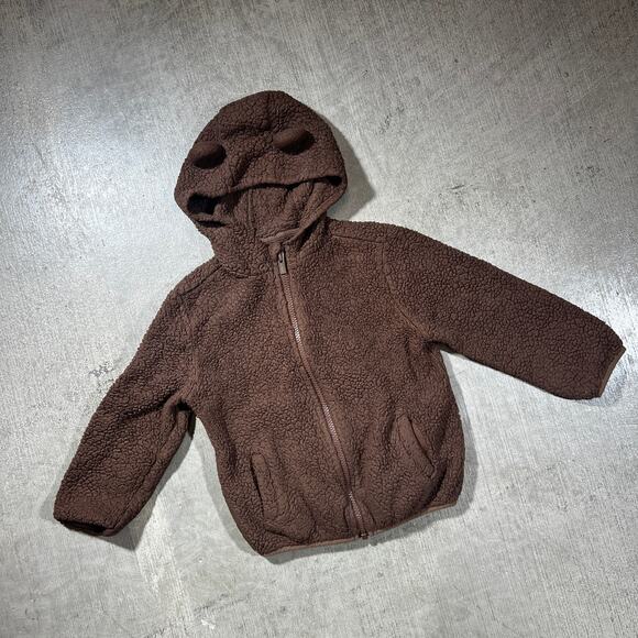 Old Navy Teddy Sherpa Hoodie Brown Bear Ears Zip Up 5T - Picture 1 of 3